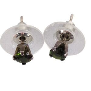 Vtg Stamped 925P Sterling Silver Dark Green Zircon Stud Earrings Estate Jewelry